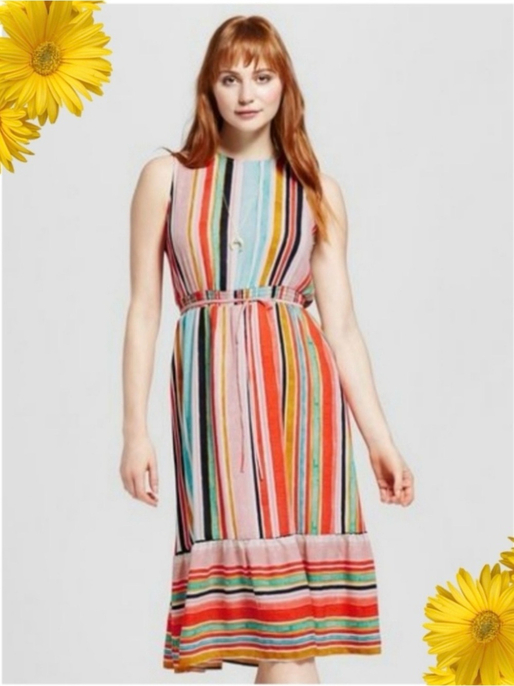 Mossimo Multicolor Striped Sleeveless Midi Dress, plus size XXL